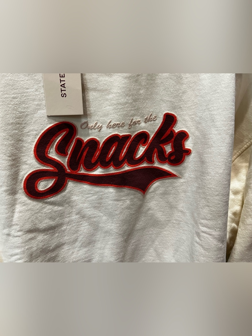 🆕 State & Lake ‘Only here for the Snacks’ Cream Sweatshirt - Picture 2 of 6